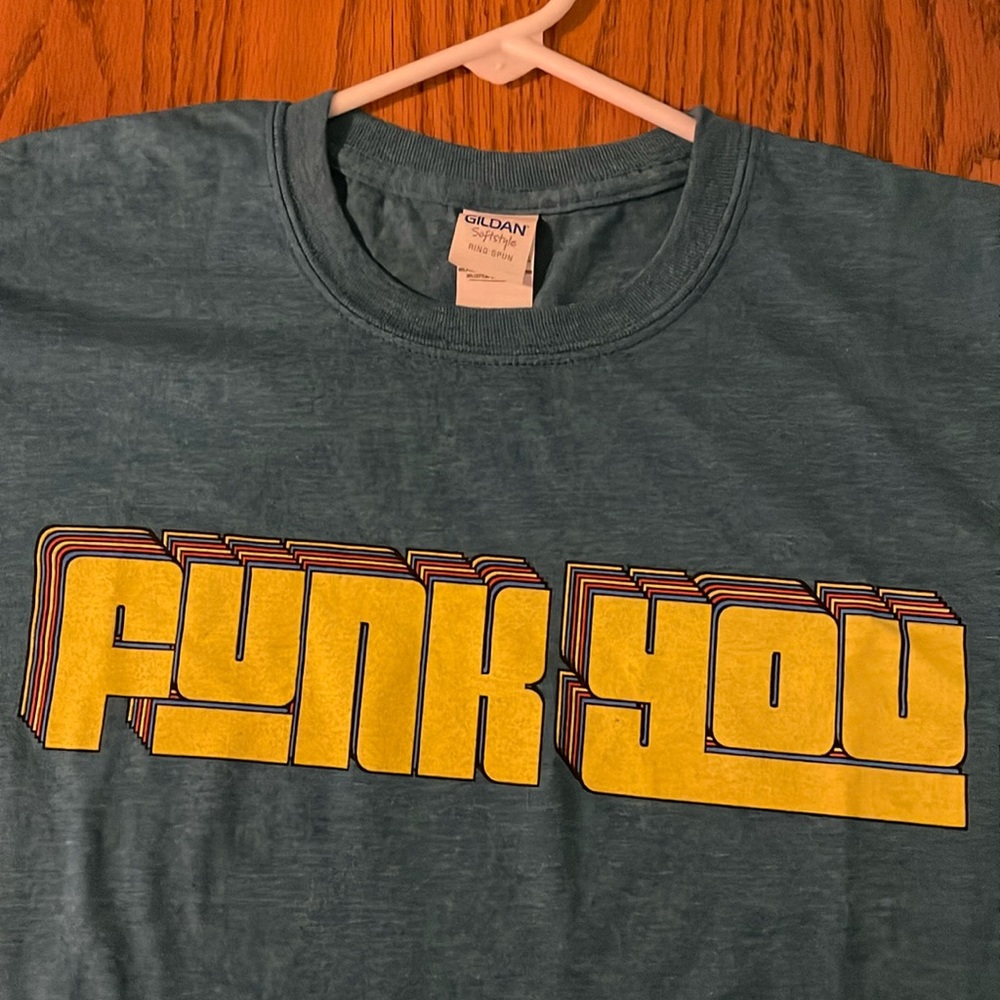 Gildan softstyle medium blue “funk you” graphic T-shirt.